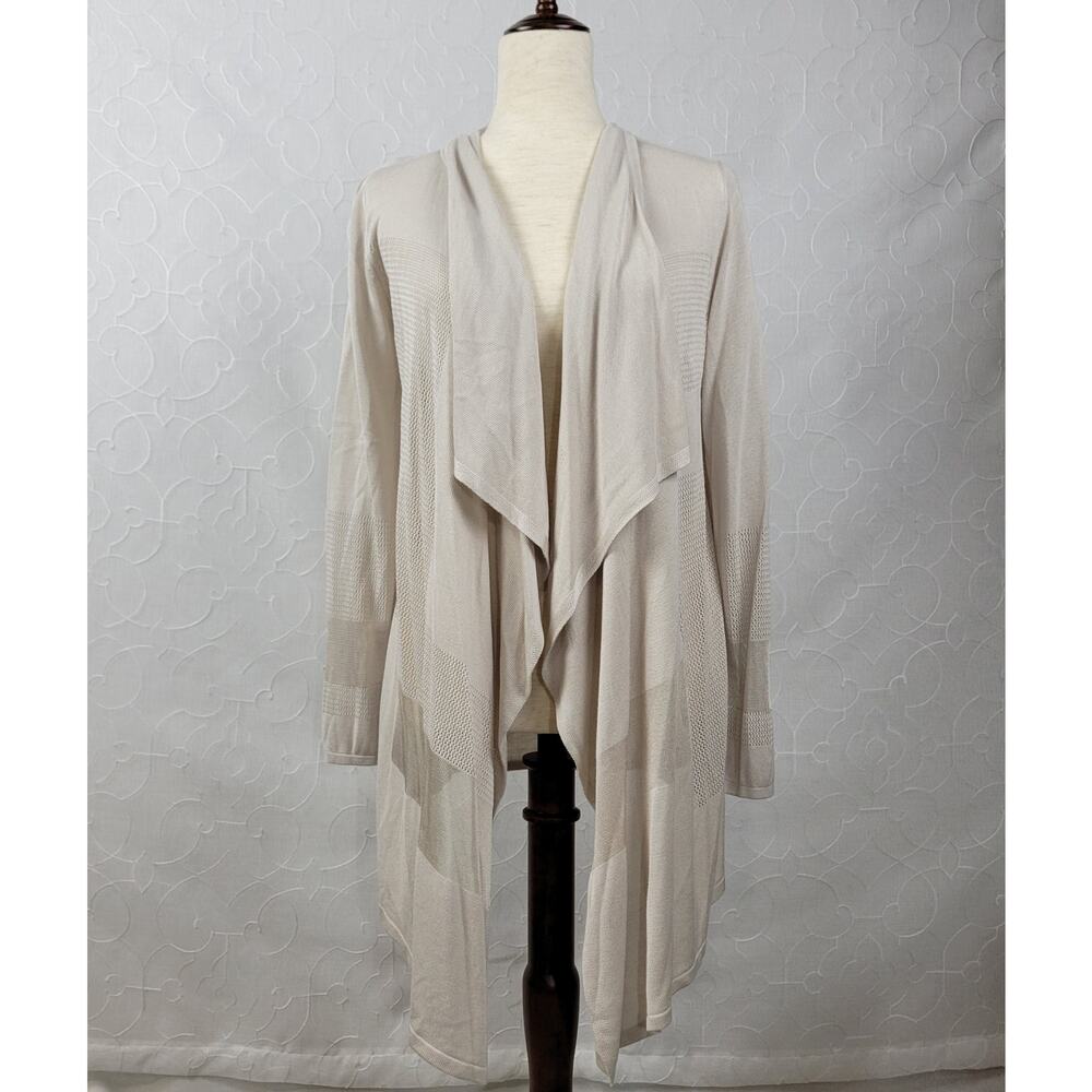 T Tahari Womens Long Cardigan Size S Beige Loose Open Knit Waterfall Long Sleeve